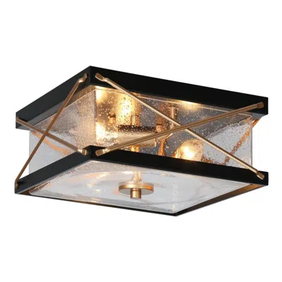 L.n.c. 3-light Matte Black And Satin Gold Ceiling Lamp With Seeded Glass