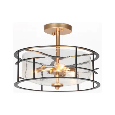 L.n.c. 3-light Matte Black And Satin Gold Ceiling Lamp With Seeded Glass