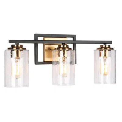 L.n.c. 3-light Vintage Brass Vanity Light With Seeded Glass