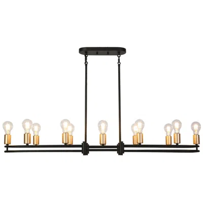 L.n.c. 47.8" Wide 12-light Brass Black Kitchen Island Pendant