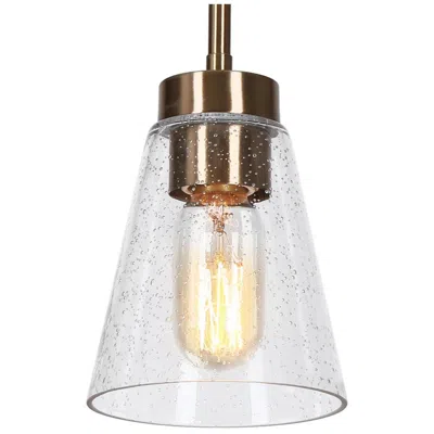 L.n.c. 4.8" Wide Brass 1-light Island Pendant Light With Seeded Glass Shade