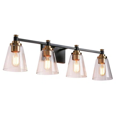 L.n.c. 4-light Black Bathroom Vanity Light With Cone Clear Glass