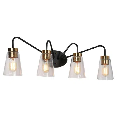 L.n.c. 4-light Black Bathroom Vanity Light With Seeded Glass