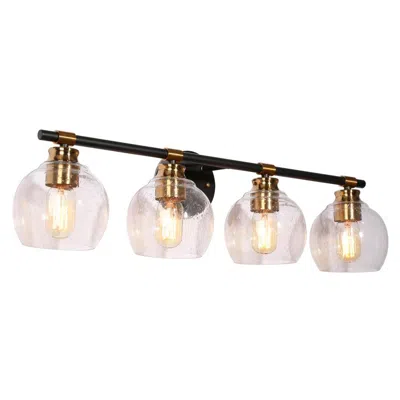 L.n.c. 4-light Brass Bathroom Vanity Light With Globe Seeded Glass