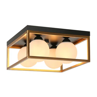 L.n.c. 4-light Matte Black And Plating Brass Ceiling Lamp With Frosted Glass