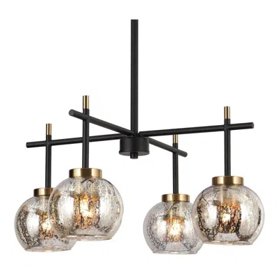 L.n.c. 4-light Matte Black And Plating Brass Chandeliers With Mercury Glass In Brown