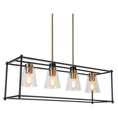 L.n.c. 4-light Matte Black And Plating Brass Island Lamp With Seeded Glass
