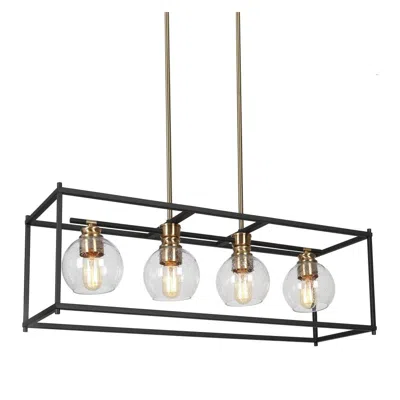 L.n.c. 4-light Matte Black And Plating Brass Island Lamp With Seeded Glass