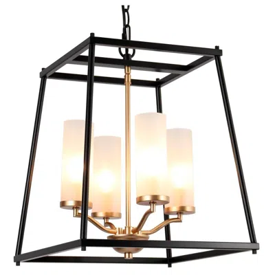 L.n.c. 4-light Matte Black And Satin Gold Chandeliers With Frosted Glass