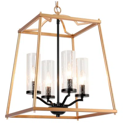L.n.c. 4-light Matte Black And Satin Gold Chandeliers With Seeded Glass