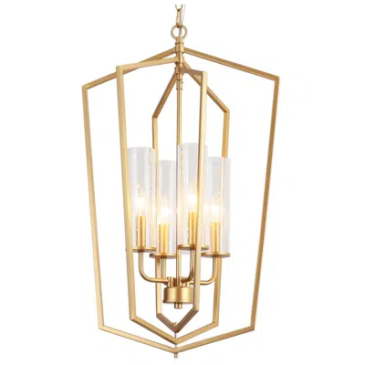 L.n.c. 4-light Matte Gold Chandeliers With Seeded Glass