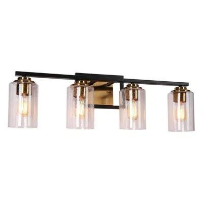 L.n.c. 4-light Modern Brass Vanity Light With Seeded Glass