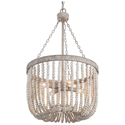 L.n.c. 4-lights 15.7" W Rustic Distressed Wood Beads Chandelier