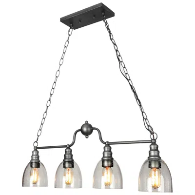 L.n.c. 4-lights 32"w Industrial Linear Island Pendant Light Antique Silver