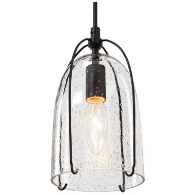 L.n.c. 5" Wide Matte Black With Seeded Bell Glass Pendant Light