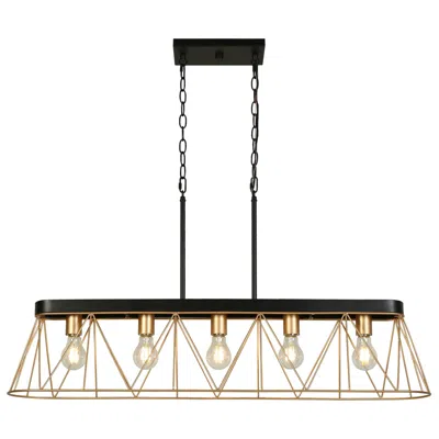 L.n.c. 5-light Matte Black And Gold Island Lamp