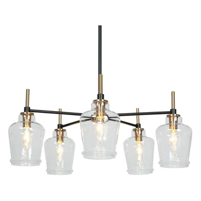 L.n.c. 5-light Matte Black And Plating Brass Chandeliers With Clear Glass In Transparent