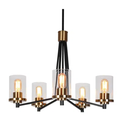 L.n.c. 5-light Matte Black And Plating Brass Chandeliers With Clear Glass In Gold