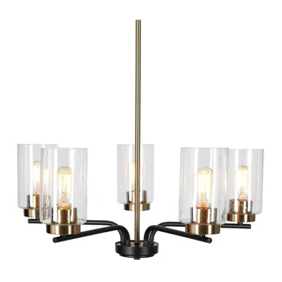 L.n.c. 5-light Matte Black And Plating Brass Chandeliers With Seeded Glass In Multi
