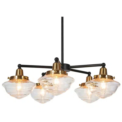L.n.c. 5-light Matte Black And Plating Brass Chandeliers With Seeded Glass