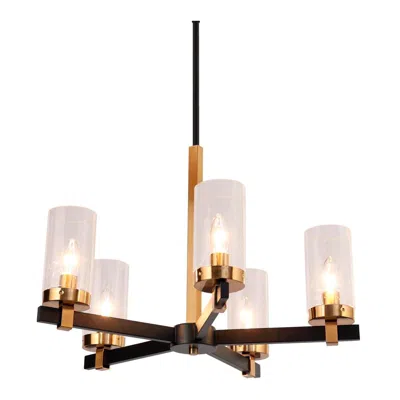 L.n.c. 5-light Matte Black And Plating Brass Chandeliers With Seeded Glass
