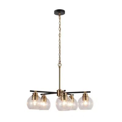 L.n.c. 5-light Matte Black And Plating Brass Chandeliers With Seeded Glass