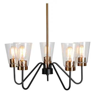 L.n.c. 5-light Matte Black And Plating Brass Chandeliers With Seeded Glass