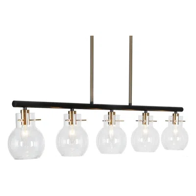 L.n.c. 5-light Matte Black And Plating Brass Island Lamp With Clear Glass