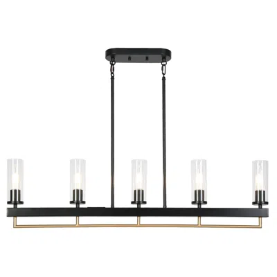 L.n.c. 5-light Matte Black And Plating Brass Island Lamp With Glass