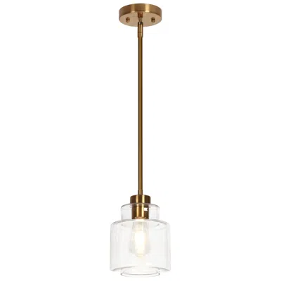 L.n.c. 6 3/5" Wide Brass And Clear Glass Mini Pendant In Gold