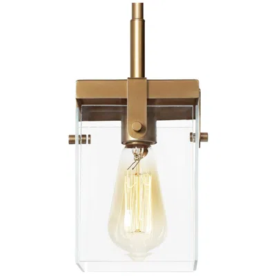 L.n.c. 6" Wide Brass Rectangle Clear Glass Pendant