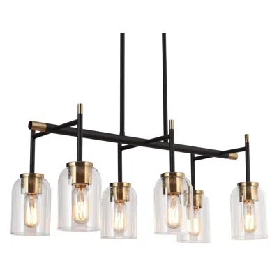 L.n.c. 6-light Matte Black And Plating Brass Island Lamp With Clear Glass