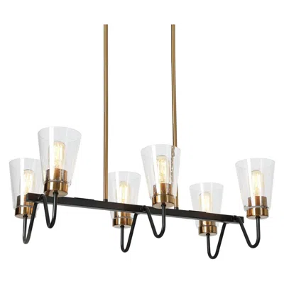 L.n.c. 6-light Matte Black And Plating Brass Island Lamp With Seeded Glass In Gold