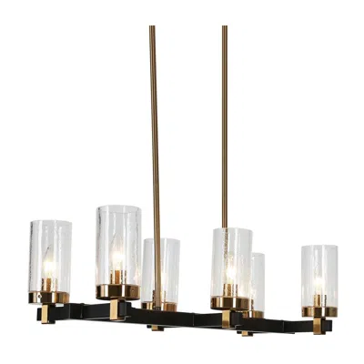 L.n.c. 6-light Matte Black And Plating Brass Island Lamp With Seeded Glass