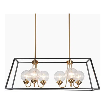L.n.c. 6-light Matte Black And Plating Brass Island Lamp With Textured Glass In White