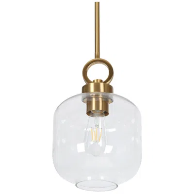 L.n.c. 7 4/5" Wide Brass And Clear Glass Pendant