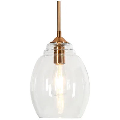 L.n.c. 8" Wide Brass And Dome Clear Glass Pendant In Gold