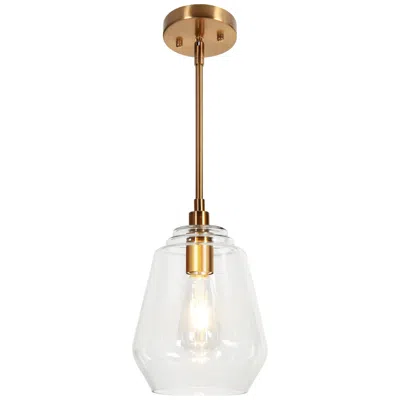 L.n.c. 8" Wide Brass Dome Clear Glass Pendant In Gold