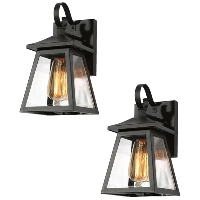 L.n.c. 9.8" High Textured Black Geometric Metal Outdoor Lantern Wall Light