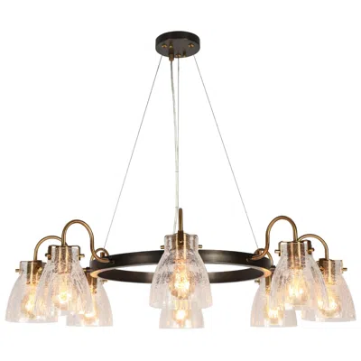 L.n.c. Aidtyrtm 34.3" Wide Gold And Black 8-light Wagon Wheel Chandelier