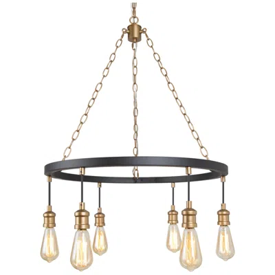 L.n.c. Altris 24.8" Wide Black And Gold 6-light Wagon Wheel Chandelier