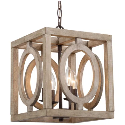 L.n.c. Arisaema 11"w Distressed Wood And Aged Iron 4-light Pendant