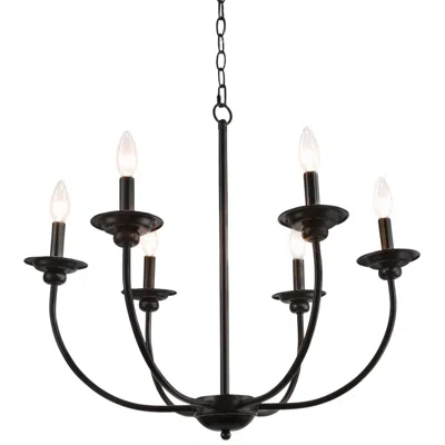 L.n.c. Arlin 26" Wide 6-light Black Finish Curved Arm Candle Chandelier
