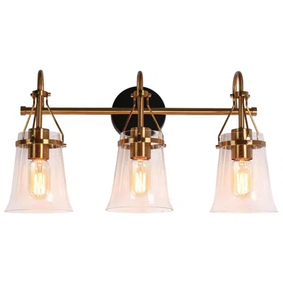 L.n.c. Auisre 22" Wide Matte Black And Brass 3-light Bath Light