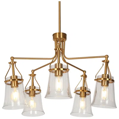 L.n.c. Auisre 5-light Gold Wheel Glass Shade Chandelier In Brown