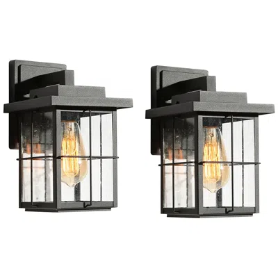 L.n.c. Bioeasdera 11"h Textured Black Outdoor Wall Lights Set Of 2