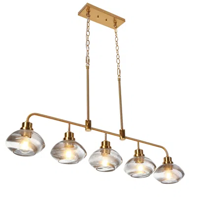 L.n.c. Brass Smoke Glass 5-light Linear Kitchen Island Pendant