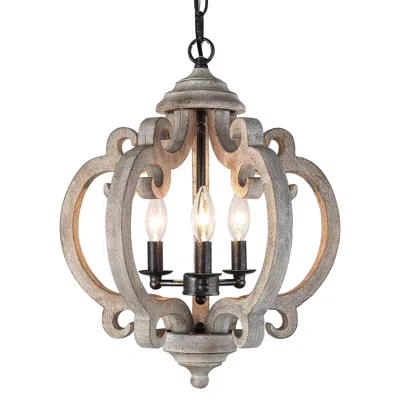 L.n.c. Cachil 15 1/2" Wide Distressed Wood 3-light Orb Chandelier