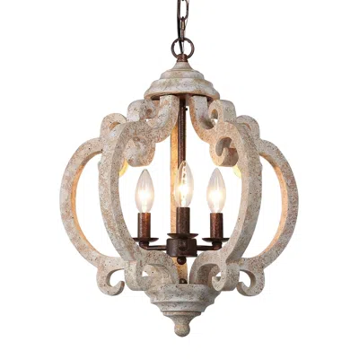 L.n.c. Cachil 15 1/2"w Weathered White 3-light Lantern Chandelier