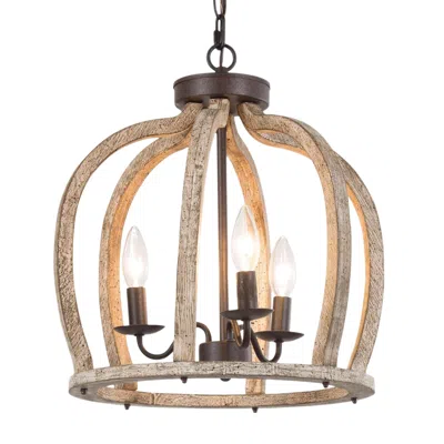 L.n.c. Cachil 15" Wide Distressed Wood 3-light Lantern Chandelier